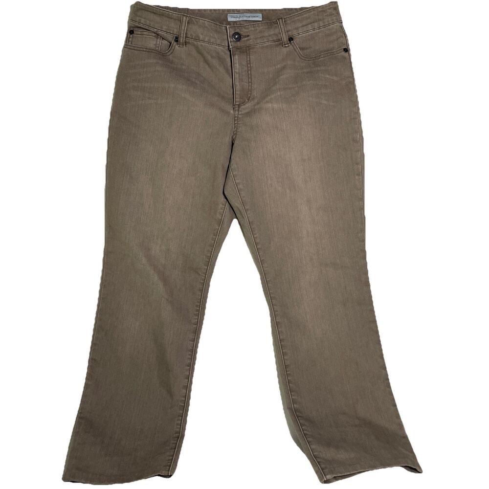 Chicos Platinum Denim Women’s 2 / 12 Tan Mid Rise Straight Stretch Denim Cotton